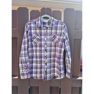 Ariat Women's Plaid Button Down Shirt - Purple and White